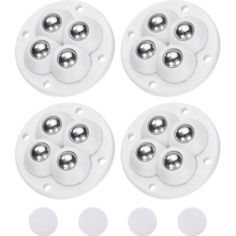 Set mit 4 selbstklebenden Lenkrollen, 360-Grad-Drehung, universell einsetzbar, für Möbel, Mülleimer (weiß, 4 Stahlkugeln) (1/5)