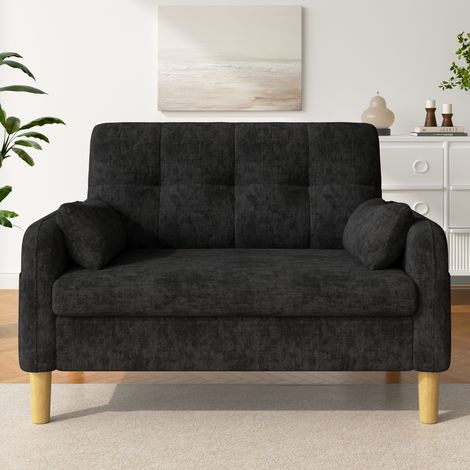 Sofá moderno de dos plazas con cojines gruesos y suaves, 2 almohadas y un bolsillo lateral para guardar objetos, ideal para salones, dormitorios o apartamentos pequeños, tejido de chenilla, color gris (1/5)