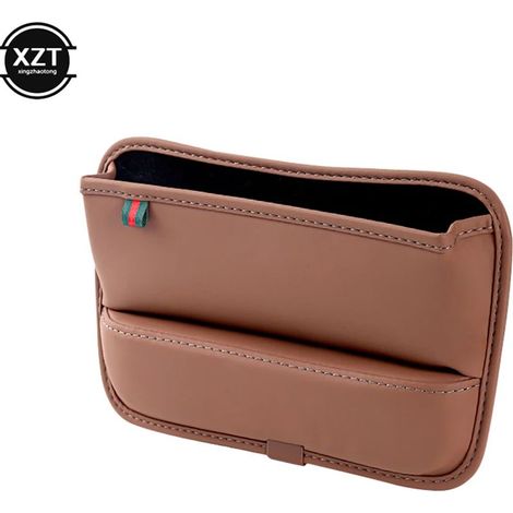 Boîte de rangement universelle (chocolat) pour l'intérieur de voiture, en cuir PU, pour console centrale, siège latéral et sièges avant. Accessoires de rangement et d'organisation. (1/5)