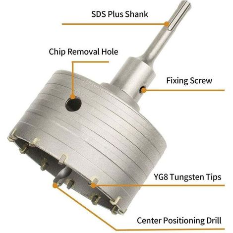 Scie à Cloche Trépan Béton avec Adaptateur SDS Plus 110 mm, Pour Brique Béton Ciment Pierre (100mm+110mm SDS Plus Adaptateur) (1/4)