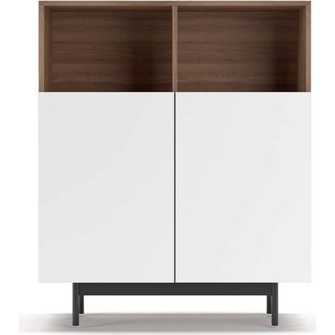 Mueble auxiliar modelo-602-2 acabado nogal/blanco, 110 cm (alto) x 90 cm (ancho) x 34 cm (prof.) (1/3)