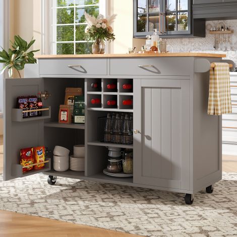 Carrello da cucina con venature del legno e spazio di archiviazione, grigio, (102 × 45 × 92 cm) (1/5)