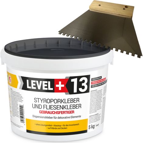 LEVEL+ Styroporkleber Dispersionkleber Dekor L+13 - 5KG + Zahnspachtel 4mm (1/5)