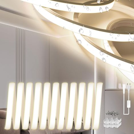 Neon Ruban LED Exterieur 2m, Silicone Néon Bandeau Led 220V Exterieur Etanche Ignifuger IP65 Bande LED DIY Flexible Blanc Naturel 4000K Découpable Rubans à Led 120LED/m Avec Alimentation (1/5)
