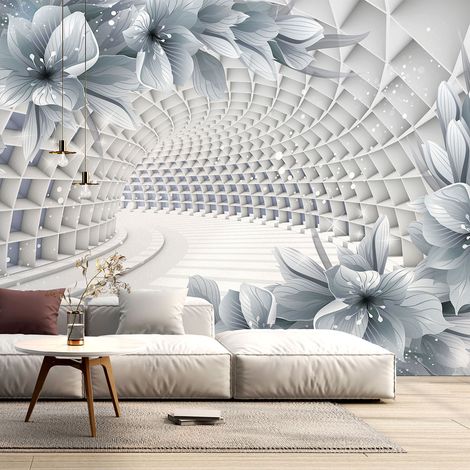 Papier peint panoramique - Tunnel 3D fleurs - 130 cm x 81 cm (1/4)