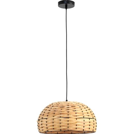 Suspension en fibres naturelles tressées esprit artisanal - Naturel fibres tressées bois clair