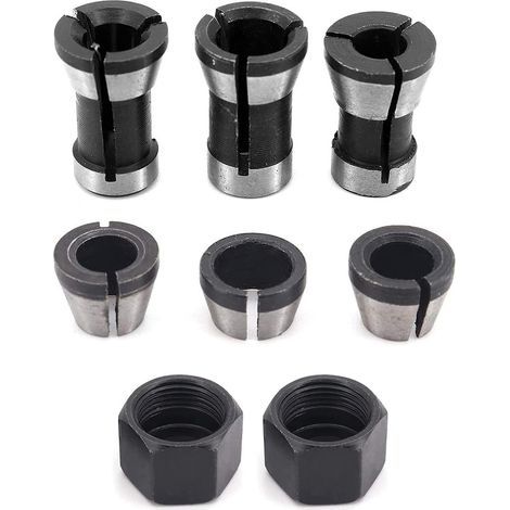 Fräsfutter – Hochpräzisionsstahl – Für Oberfräsen – 6 mm, 6 mm, 35 mm, 8 mm – 6er-Pack + 2 Muttern (1/5)