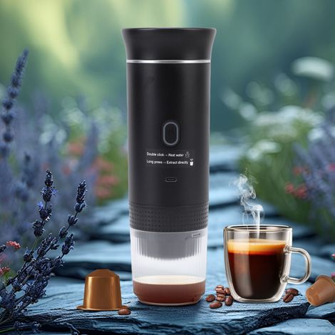 Cafetera portátil para cápsulas y monodosis, compatible con Nespresso y café molido, totalmente automática, 72 W, 120 ml, USB-C, para viajes y uso doméstico, color negro. (1/5)