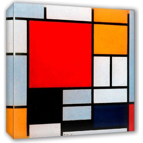 Lupia - Quadro su Tela il Meglio dell'Arte, 80x80 cm COMPOSITION WITH LARGE - MONDRIAN, Riproduzione d'Arte su Tela, Montato su Telaio in Legno 3 cm, Made in Italy (1/4)