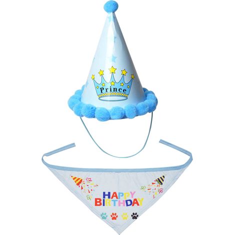 Joyeux Anniversaire écharpes Bandana et Chapeau de fête Mignon pour Chiens Cadeaux d'anniversaire de Cadeau d'anniversaire pour Chien - Bleu