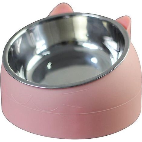 Gamelle pour chien et chat inclinée à 15 degrés, en acier inoxydable, avec base antidérapante, idéale pour les chiots et les chatons, offrant une protection pour le cou. Couleur rose.-AquaForge