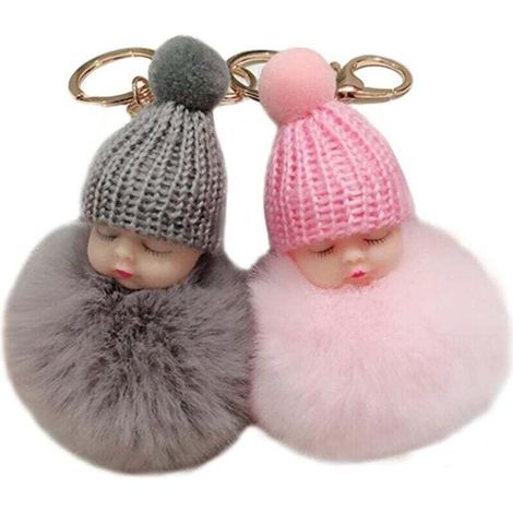 2 porte-clés, adorables boules de poils duveteuses pour bébé endormi (1/3)