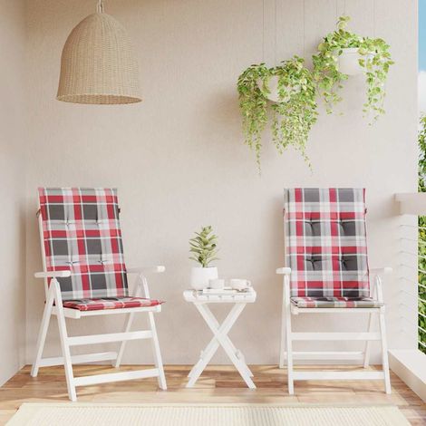 vidaXL Cojín silla jardín respaldo alto 2 uds cuadros rojo 120x50x3 cm (1/5)