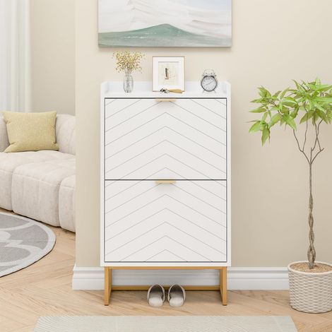 UEV – Armoire à chaussures étroite 50x24x91 cm – 2 abattants – Étagère réglable en 2 positions – Plafond avec clôture – Blanc