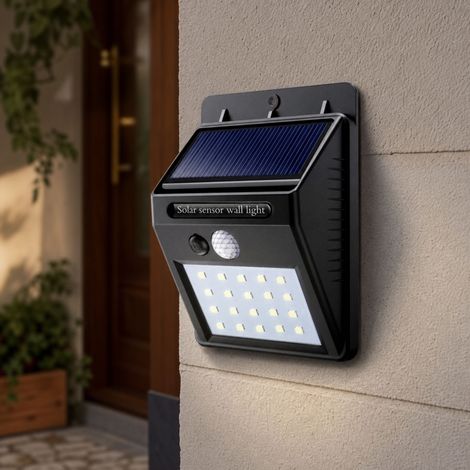 Lampe solaire murale extérieure 20 LED avec détecteur de mouvement, éclairage automatique pour jardin et terrasse, lot de 2 (1/5)