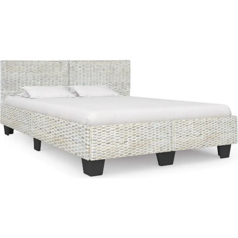 Lit adulte rotin gris et manguier massif Karl 160x200 cm (1/5)