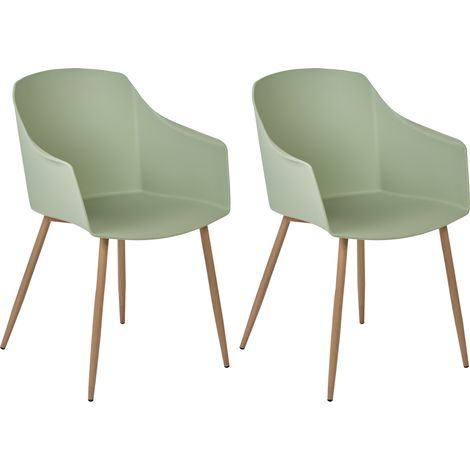 Conjunto de 2 sillas de comedor verde claro madera clara reposabrazos Fonda II