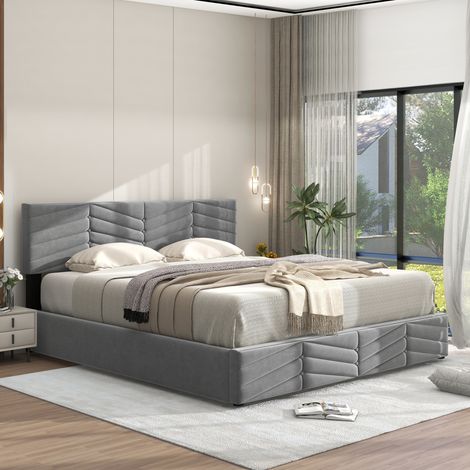 letto contenitore 140x200 testiera regolabile grigio OKMYHOME (1/5)
