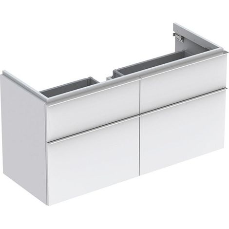 Meuble bas pour lavabo Geberit iConavec une largeur à partir de 120 cm,avec quatre tiroirs: Largeur 119cm, Hauteur 62cm, Profondeur 47.7cm, Blanc / Laqué mat