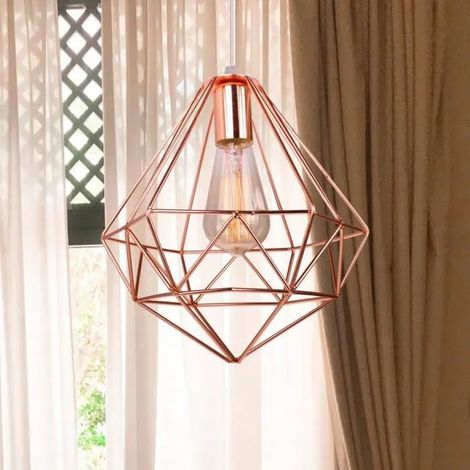 Lustre Suspension - - Cage Diamante - Métal Or Rose - E27 - 40W - 26 cm (1/4)