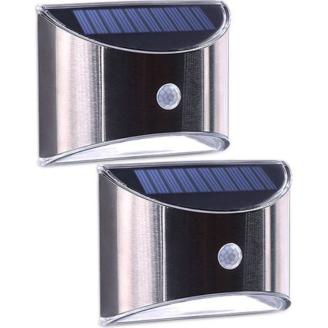 Lampes murales solaires LED étanches à détecteur de mouvement, boîtier en acier inoxydable, pour l'extérieur, idéales pour le jardin et la maison (lot de 2).-AquaForge