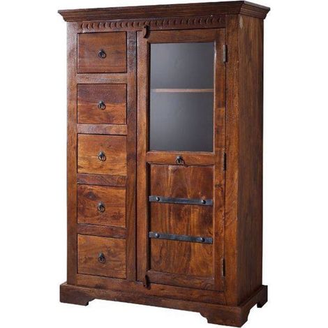 vetrina in legno di Acacia 95x45x147 nougat laccato OXFORD 417 (1/3)