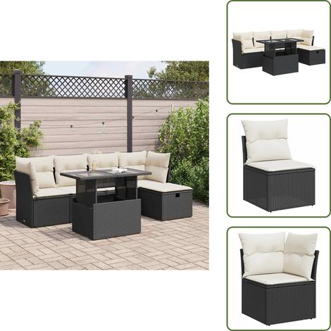 vidaXL Salon de jardin 6 pcs avec coussins noir résine tressée (1/5)