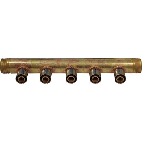 Collecteur à Sertir PER entraxe 40mm Ø3/4" (20/27) Mâle Mâle - 5 Piquages Ø16 avec ses Bagues - Arcanaute (1/2)