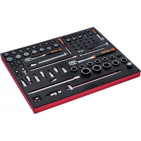 BAHCO - Jeu de douilles 1/4"+1/2"+3/8" et cliquets poire/à tête ronde, module 3/3 -83pc