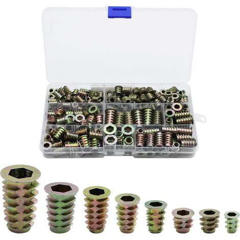 230 Pieces Zinc Alloy Hex Threaded Insert Nuts Threaded Insert Nuts External Thread M4 M5 M6 M8 for Nut Tool Kit for Wood Furniture