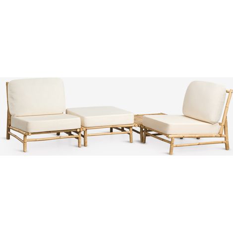 Conjunto de jardín con 2 sillones, puff y mesa de centro cuadrada 75x75 cm en bambú Isendra SKLUM        (1/5)
