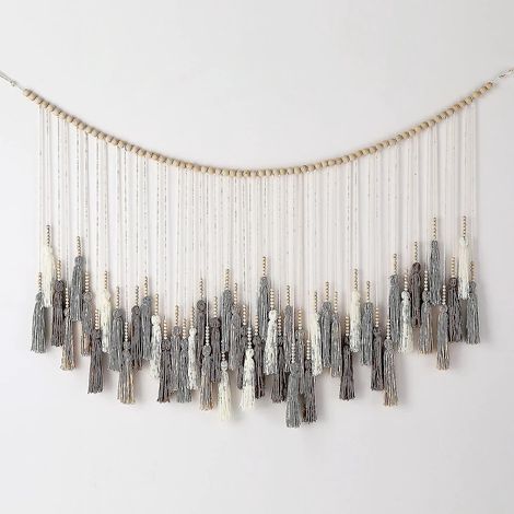 Zk - Grande guirlande murale à pompons en macramé, style bohème, pour la décoration de chambre d'enfant, 80 x 70 cm (1/5)
