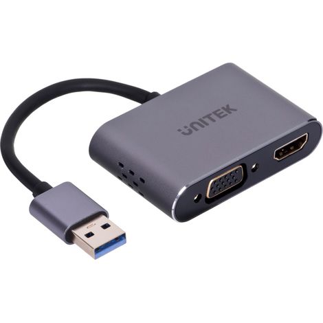 UNITEK V1304A Adaptador de cable de vídeo de 0,15 m USB tipo A a HDMI + VGA (D-Sub) Gris (1/3)