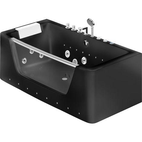 Baignoire balnéo vitrée semi îlot à leds - 170 x 85 x 58 cm - Noir brillant - 1 place - 260 L - DYONA
