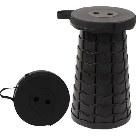 Tabouret pliable rétractable noir pour extérieur, transport, pêche, voyage, escale, modèle télescopique portable (1/5)