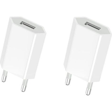 (2 Packs) Chargeur Rapide USB Adaptateur de Prise Universel (5W 5V 1A) adapté aux Voyages compatibilité avec iPhone Apple Samsung Galaxy Pixel Nexus Huawei Xiaomi HTC Sony LG - Blanc (1/5)