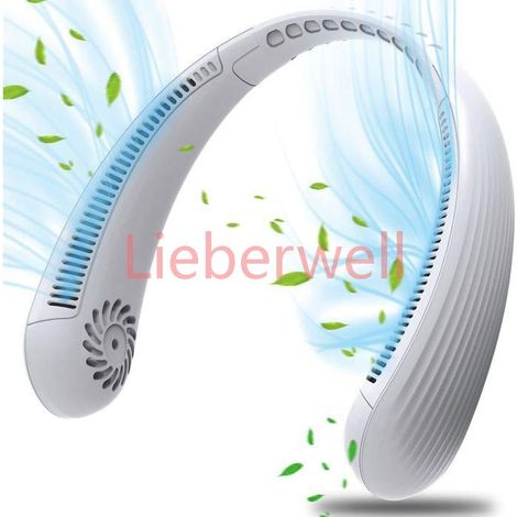 Ventilateur cou portable USB 4000mAh, sans lame, 3 vitesses, silencieux – Bureau – Blanc (1/5)