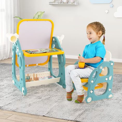 Tableau de Dessin Magnétiquetable d'Activités et Chaisejeu de Lancer d'Anneaux Panier de Rangement et Accessoires Bleu + Jaune (1/3)
