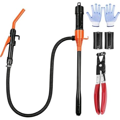 Pompe de transfert de carburant électrique, pompe de transfert de fluide portable de 3,2 GPM avec pipeline d'huile, pompes à gaz avec buse de contrôle du débit, comprend des gants, un (1/5)