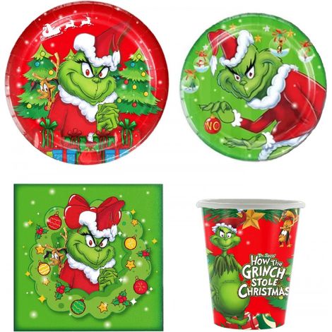 Piatti Tazzine Tovaglioli Carta Monouso Natalizi Grinch (1/5)