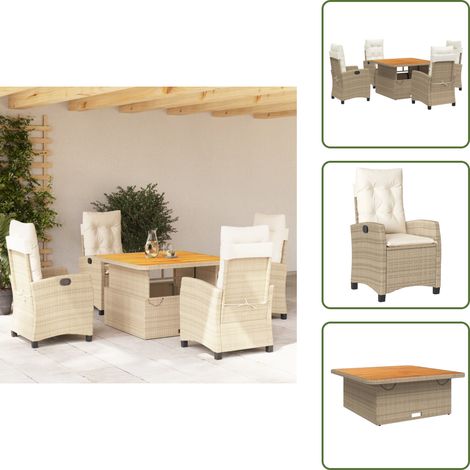 Cuscini da seduta - vidaXL Set da Pranzo da Giardino 5 pz con Cuscini Beige in Polyrattan - Rattan PE