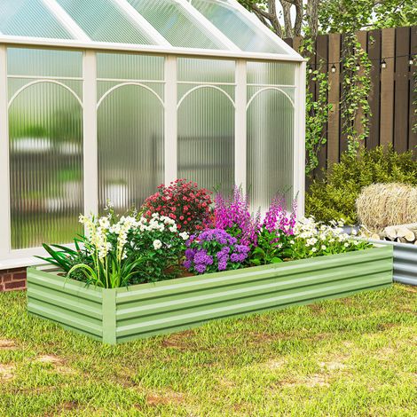Carré Potager Rectangulaire Extérieur 241x90,5x30 cm, Tôle Acier Ondulée, Vert Clair (1/5)