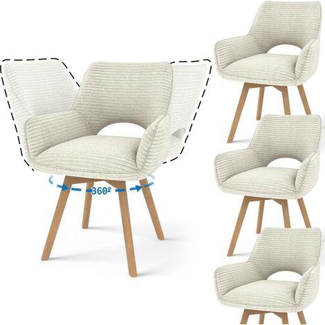 4er Set Esszimmerstühle drehbar mit Armlehne und Holzbeinen, beige (1/5)