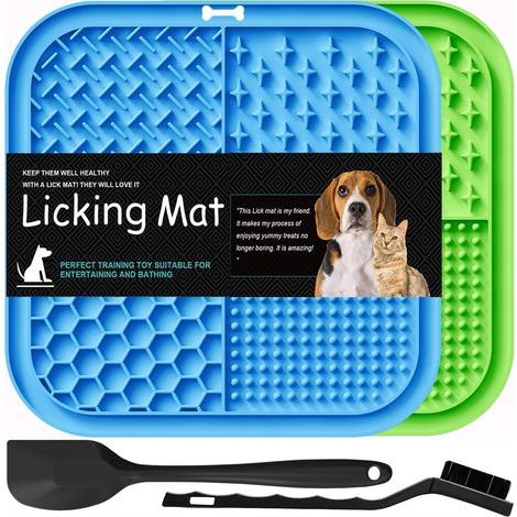 Set of 2 Licking Mats, Food Grade Silicone, 4 Textures, 77 Suction Cups, Dog Cat (1/5)