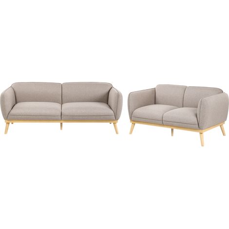 Conjunto de sala de estar de estilo escandinavo sofás de 2 y 3 plazas con patas cónicas de madera tapizado fácil de limpiar marrón claro Ljung