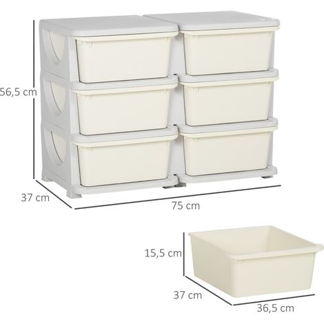 Plastique coffre de rangement blanc crème, 6 tiroirs, petite armoire organiseur jouets pour enfants
