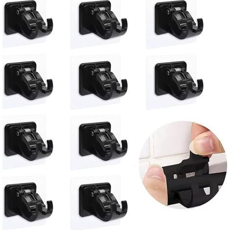 Lot de 10 Supports de Tringle à Rideau Sans Perçage - Crochets muraux autocollants pour salle de bain, cuisine, salons, chambres à coucher et hôtels(noir) (1/4)
