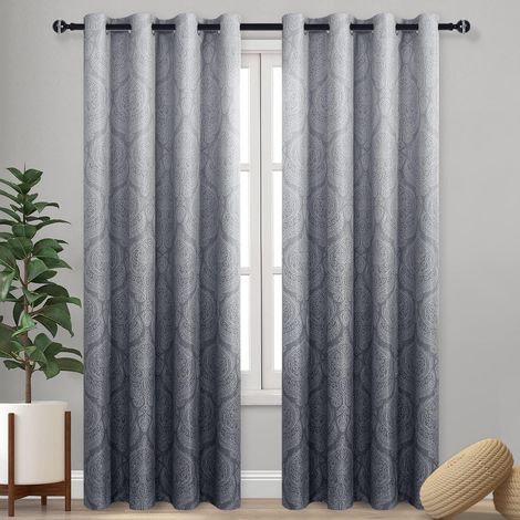Lot de 2 rideaux occultants et thermiques à œillets – Motif damas – Économie d'énergie – Convient pour chambre et salon – Dimensions : 132 x 213 cm (longueur) – Gris (1/5)