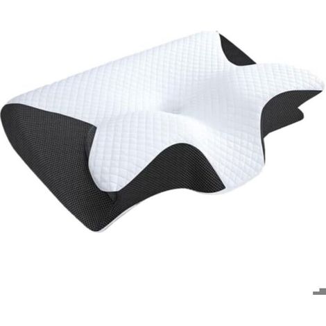 Oreiller cervical ergonomique en mousse à mémoire de forme, adapté aux positions de sommeil sur le côté, sur le dos et sur le ventre (noir) (1/4)
