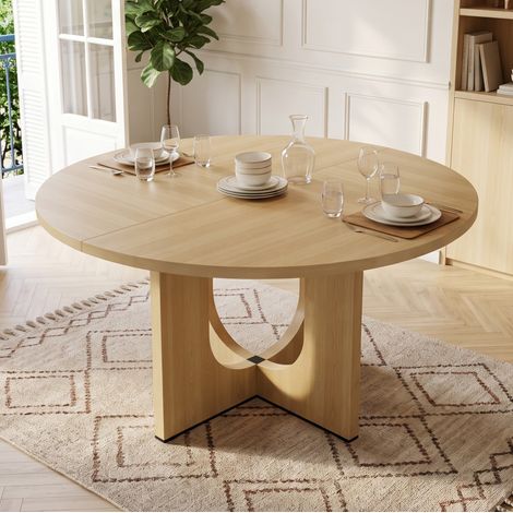 Table à manger ronde 120 cm pour 4-6 pers. MDF chêne HAVRYA (1/5)